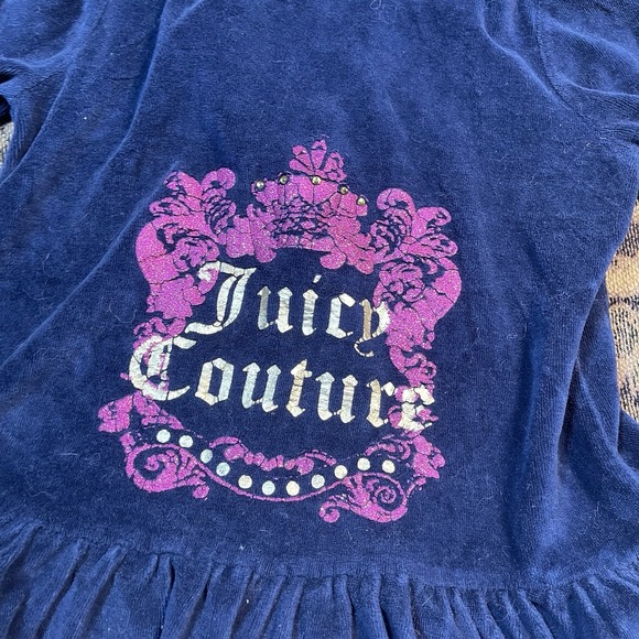 Vtg Y2K Juicy Couture Full Zip Up Hoodie Girls Size 6 Navy Blue Riveted Terry - Picture 2 of 8